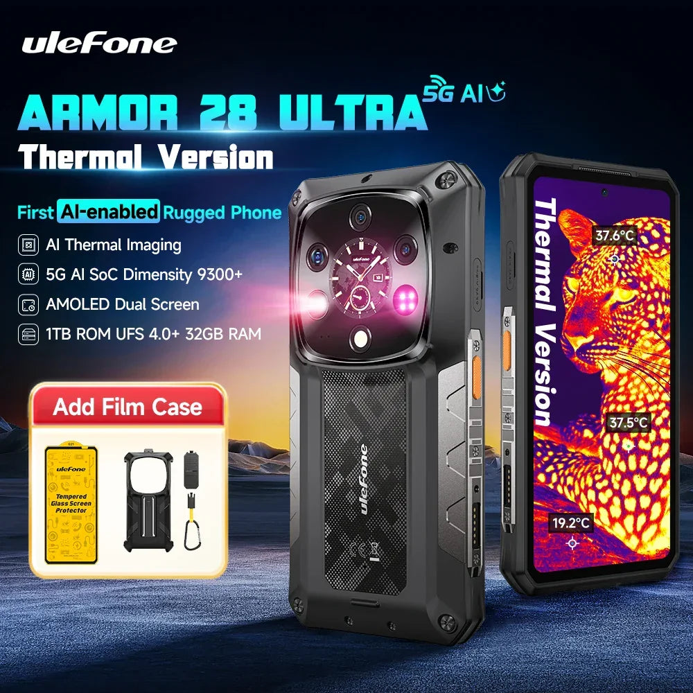 Ulefone Armor 28 Ultra 5G AI Thermal Imaging Rugged Phone Dimensity 9300+ 1TB ROM 32GB RAM Android Smartphone AMOLED Mobile - Evallys.com
