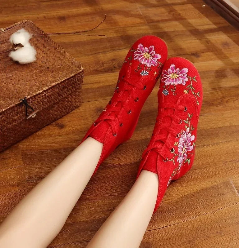 Women’s Ethnic Embroidery Shoes – Vintage Hanfu Canvas Sneakers - Evallys.com