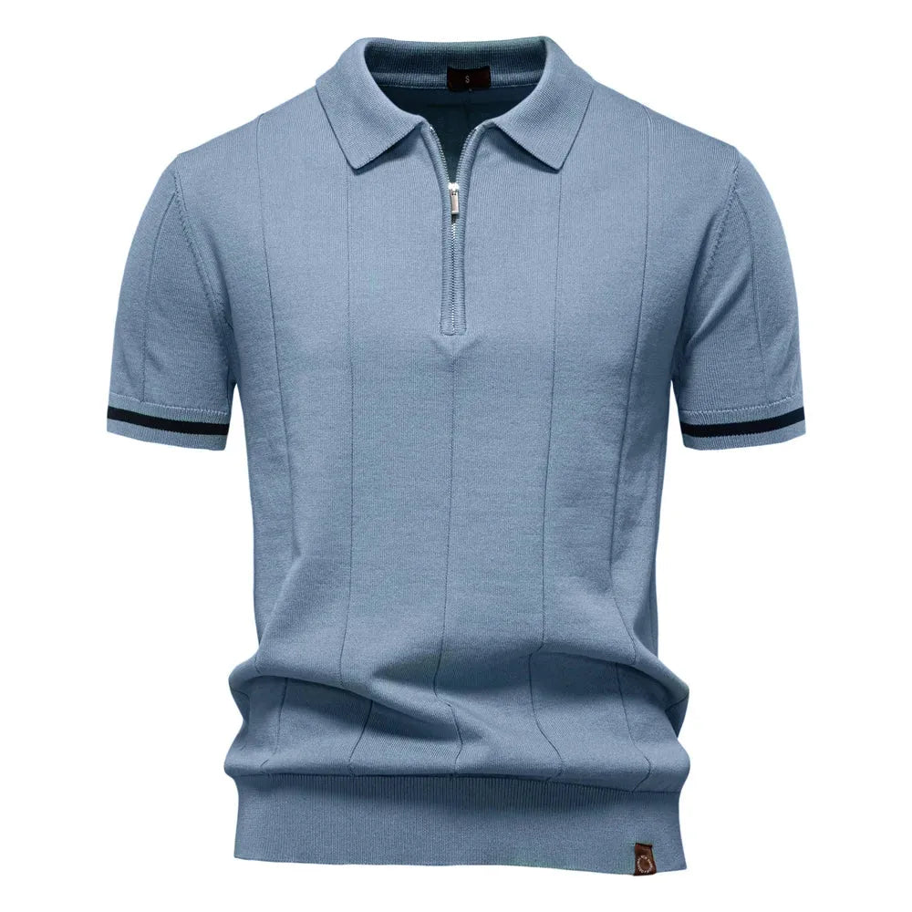 AIOPESON Men's Solid Color Sport Zipper Polo Shirt Athletic Social Polo Shirts for Men Office Slim Fit Polo - Evallys.com