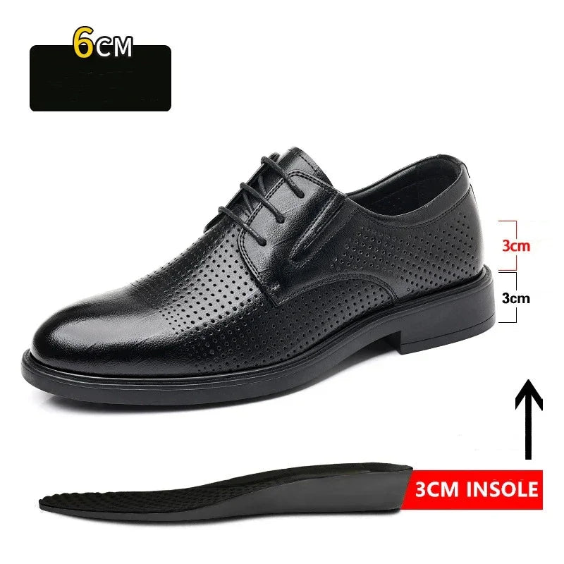 3/6/8 CM Elevator Shoes Men Dress Shoes Black Soft Leather Men Heighten Formal Shoes Casual Business Men Oxfords Suit Shoes - Evallys.com
