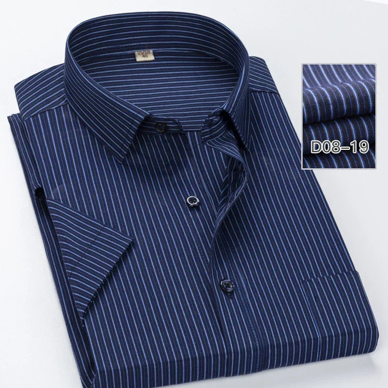 2022 Plus Size 8xL 7XL 6XL Men's Business Short Sleeve Fomal Shirts Man Striped Summer Work Dress Shirt Soft White - Evallys.com
