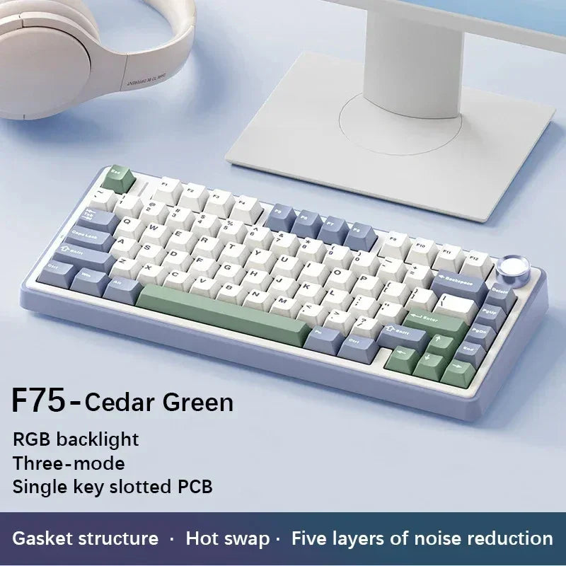 AULA F75 2.4G Wireless/Bluetooth/Wired Gaming Mechanical Keyboard RGB Customized 75% Layout Cherry Profile Gasket Structure - Evallys.com