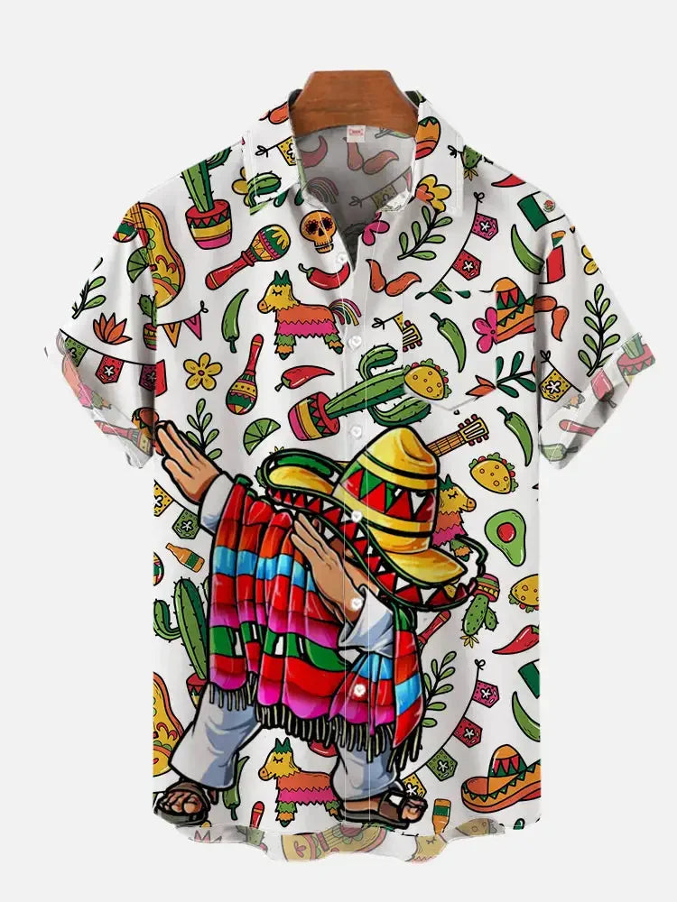 2024 Fashion Men's Hawaiian shirts Mexican Style Colorful Graffiti Art Poster Prints Short Sleeve Shirt Hawaii style clothing - Evallys.com