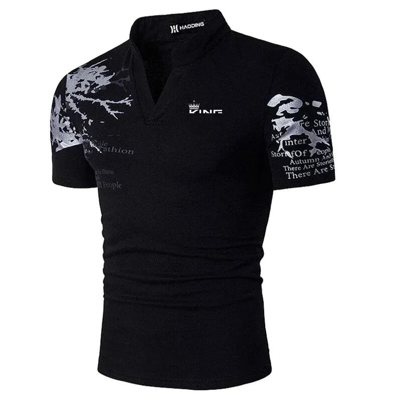 Men's Polo Shirt Golf Shirt Graphic Prints V Neck Outdoor Street Short Sleeves Print Clothing Sports Fashion Streetwear Designer - Evallys.com