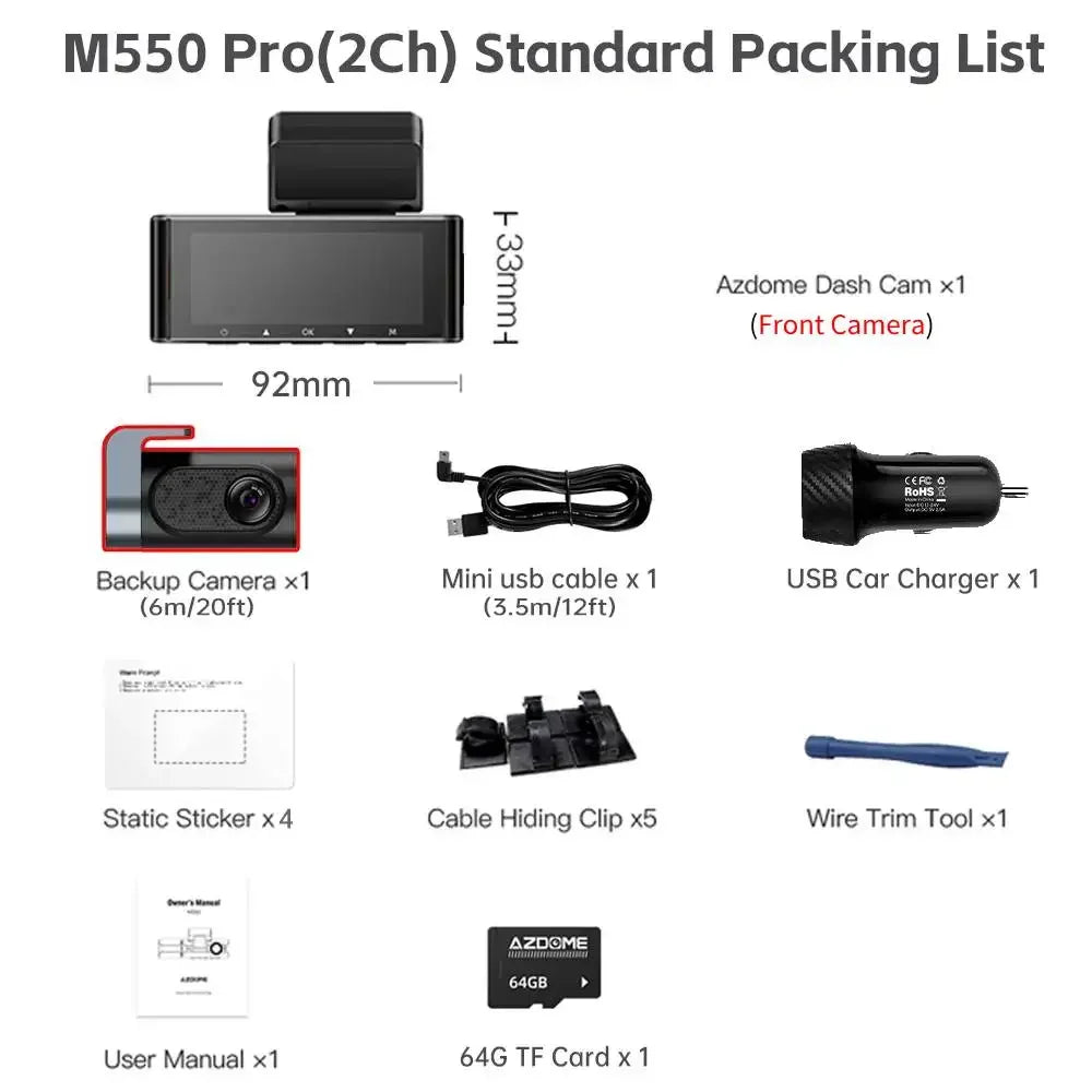 Upgrade AZDOME M550 Pro Car DVR Dash Cam 4K 5.8Ghz WiFi 2/3 Cameras Front/Cabin/Rear Cam GPS Night Vision Parking Monitor داش كا - Evallys.com