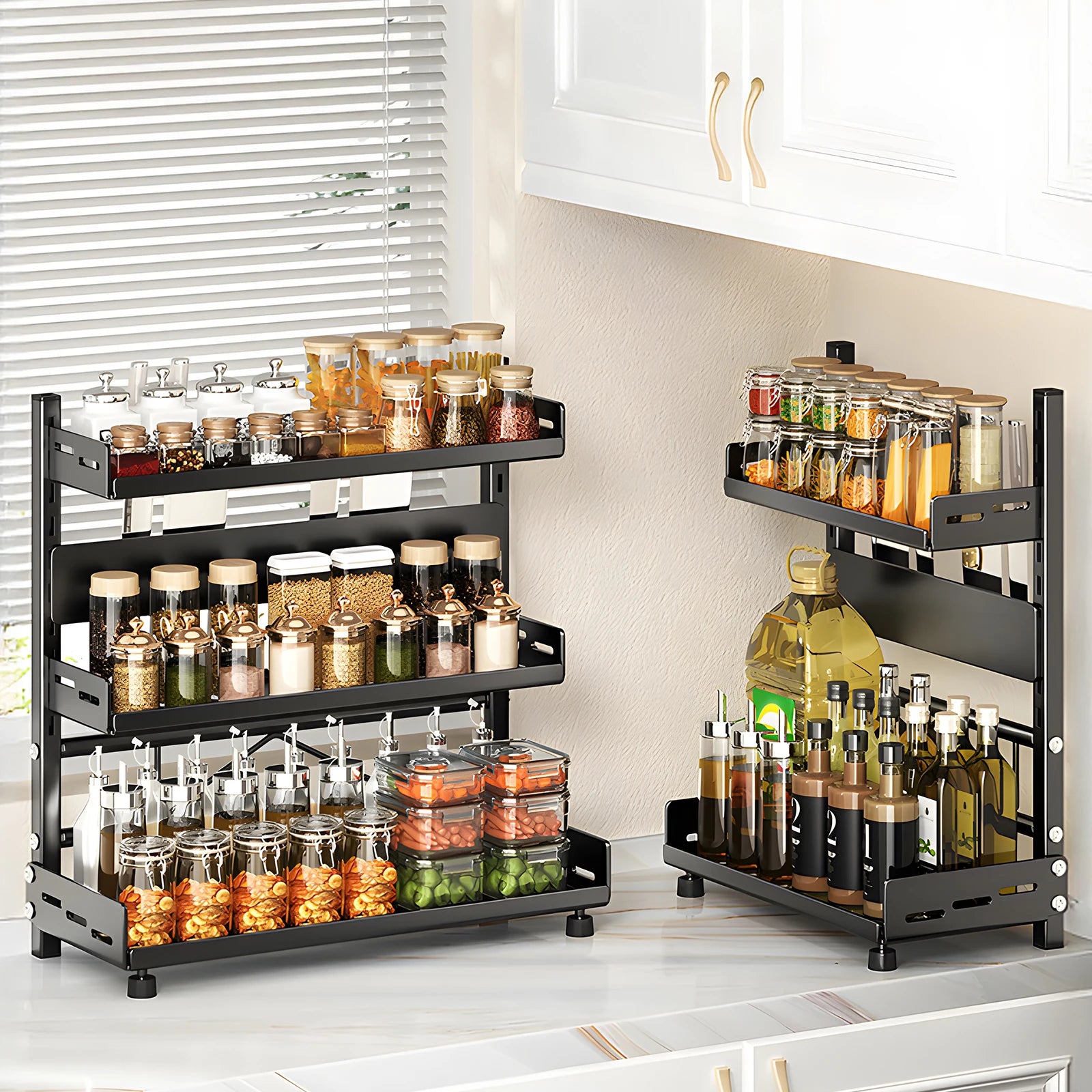 1pc Multi-Tier Spice Rack, Space-Saving Kitchen Countertop Organizer for Seasoning Jar Storage, Adjustable Shelves, Versatile Ki