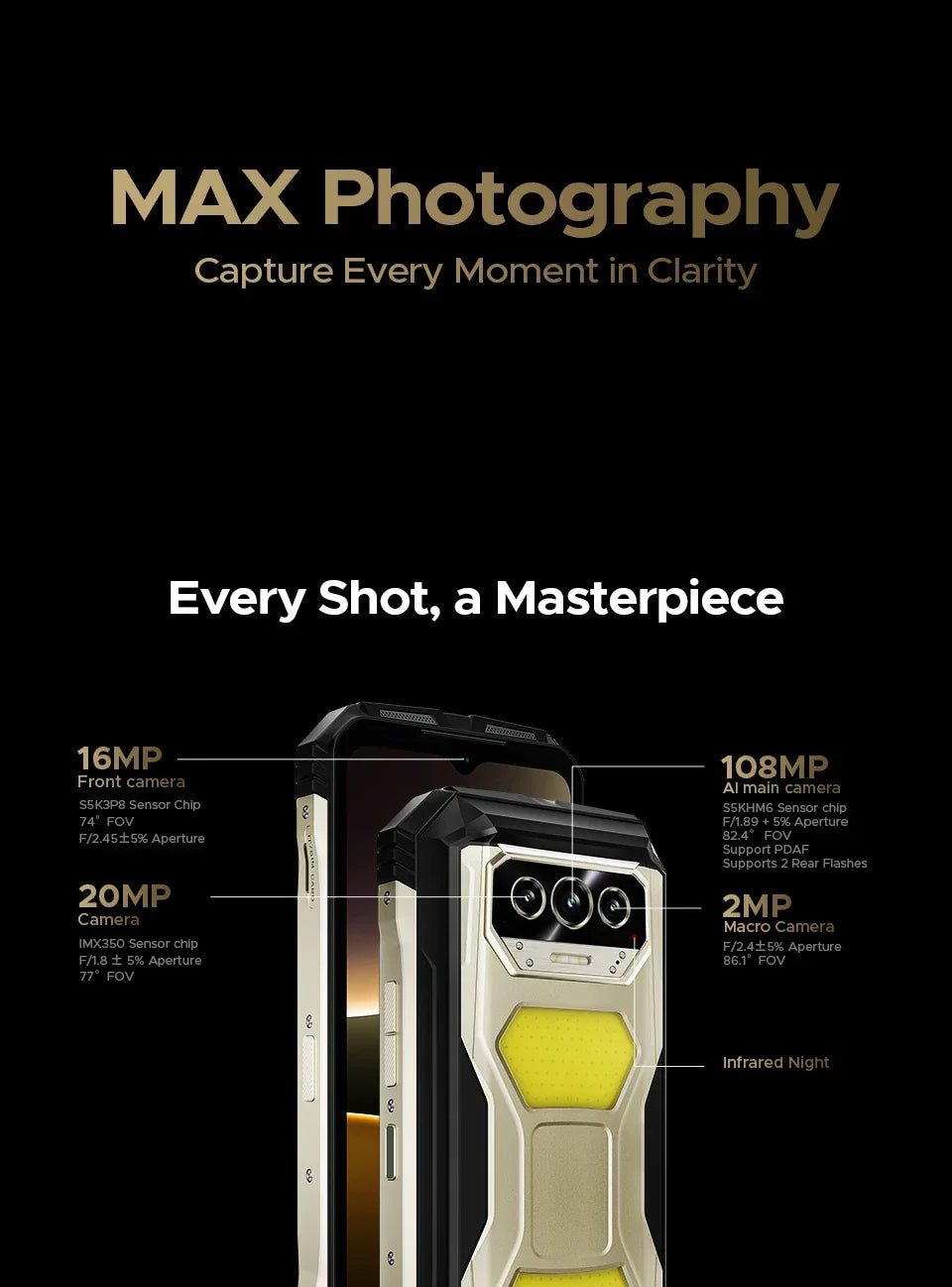 World Premiere DOOGEE V Max S 5G Rugged Phone Dual Camping Lights 22000mAh Battery 24GB(8+16) 256GB 108MP AI Camera Smartphone - Evallys.com