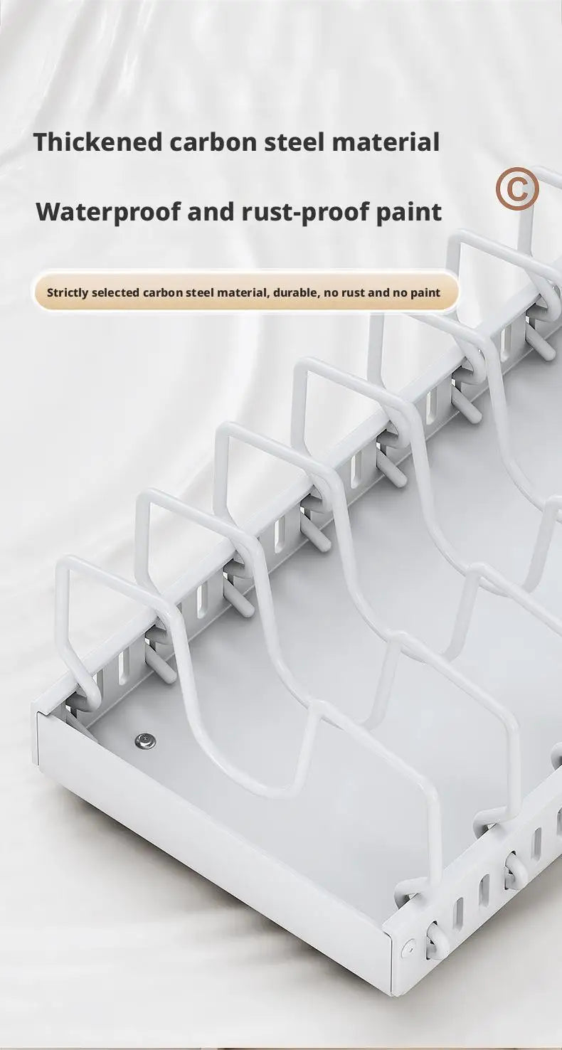 Pots and Pans Organizer Under Cabinet Sliding Pot Lid Storage Holder Kitchen Adjustable Slide Out Dish Pan Storage Rack Shelf