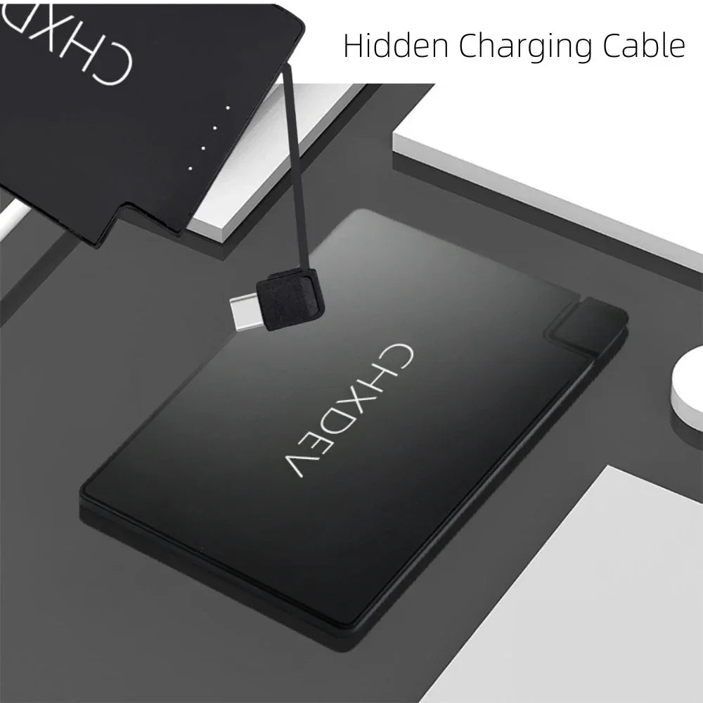 Power Bank For iPhone 5MM Ultra Thin 5000mAh Portable Fast Charging External Battery Built In Cable For Samsung iPhone XIAOMI - Evallys.com