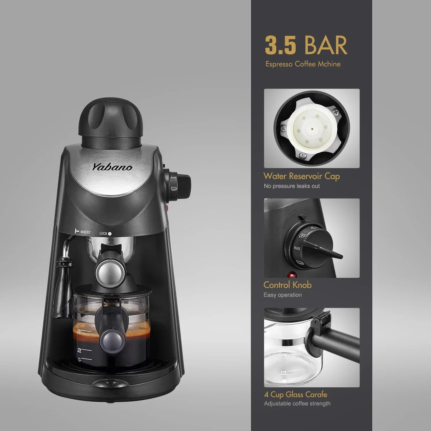 Yabano Espresso Machine, 3.5Bar Espresso Coffee Maker, Espresso and Cappuccino Machine with Milk Frother, Espresso Maker with St - Evallys.com