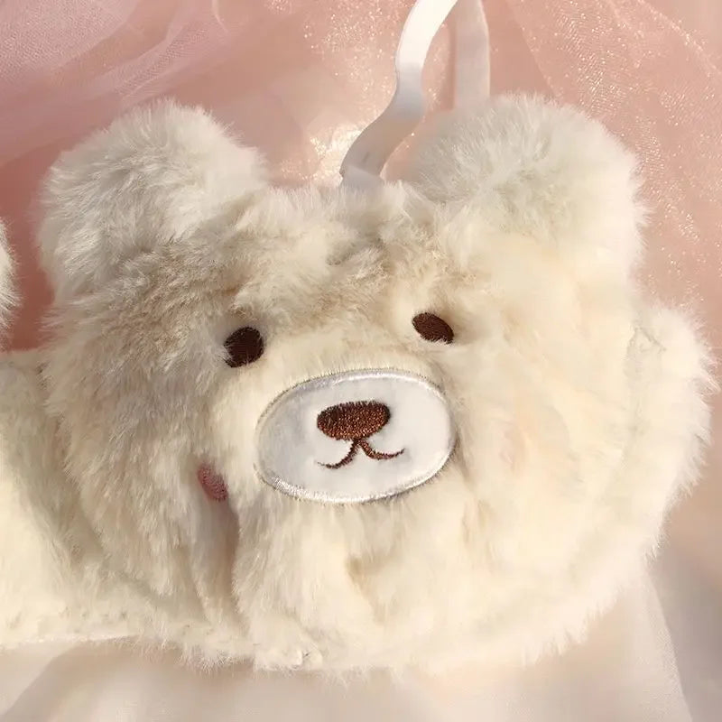 Japanese Girls Winter Soft Ropa Interior Cute Lingerie for Women Cartoon Bear Students Plush Sexy Bras Wireless Thin Bra Set - Evallys.com