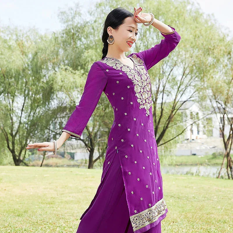 Exotic Indian Dance Dress – Ethnic Sari Style Two-Piece Set for Women - Evallys.com