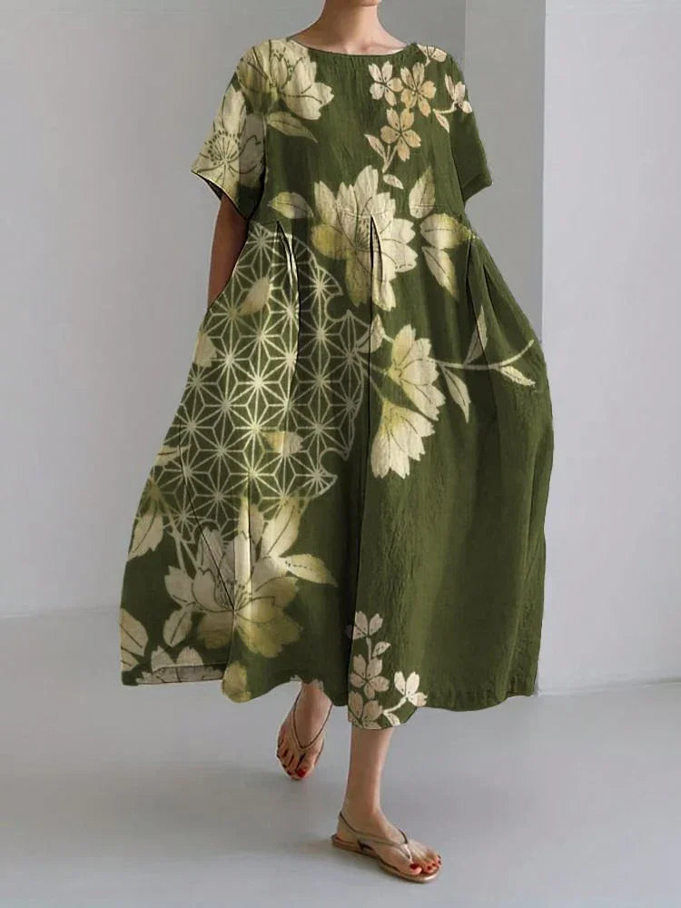 2024 Women’s Summer Fish Print Dress – Casual Loose Mid-Calf Dress - Evallys.com