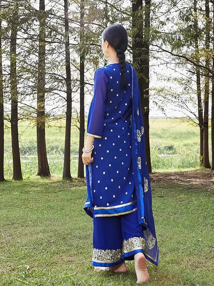 India Pakistan Punjabi Suit Set – Dupatta, Kurta, Pants & Scarf - Evallys.com