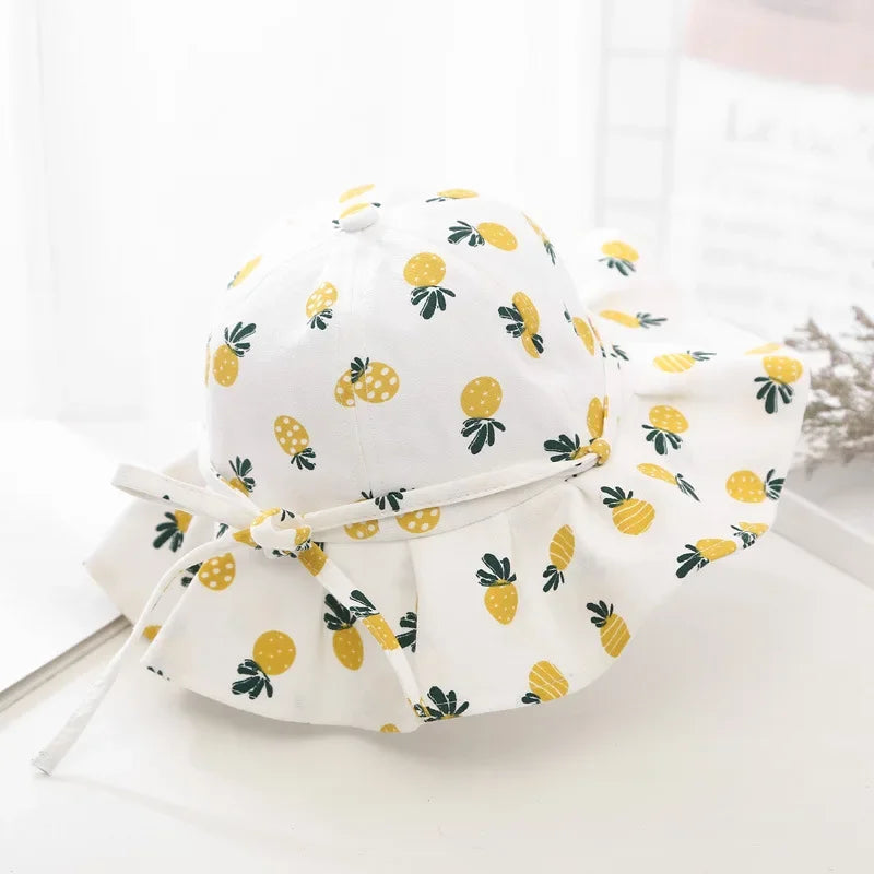 Summer Baby Girl Hat Cotton Fruit Kids Bucket Hats Sun Protection Bowknot Princess Children Cap for Girls Beach Travel 1-3Y - Evallys.com