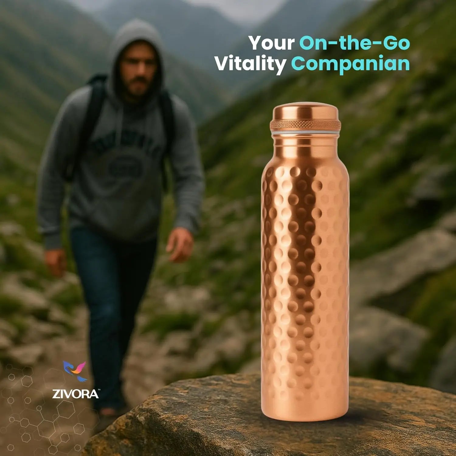 100% Pure Copper Water Bottle 34oz, Leak-Proof, Lab Tested, Enhances Taste, Ideal for Yoga & Fitness
