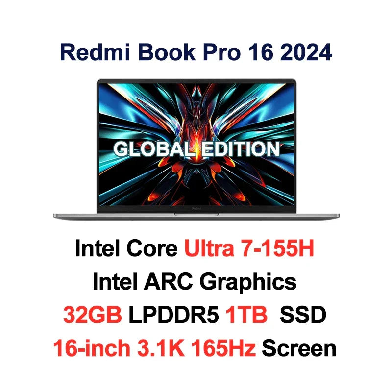 Xiaomi laptop RedmiBook Pro 16 2024 Core Ultra 5-125H/Ultra 7-155H ARC Graphics 32GB DDR5 1TB SSD 16-inch 3.1K 165hz Screen Pc - Evallys.com