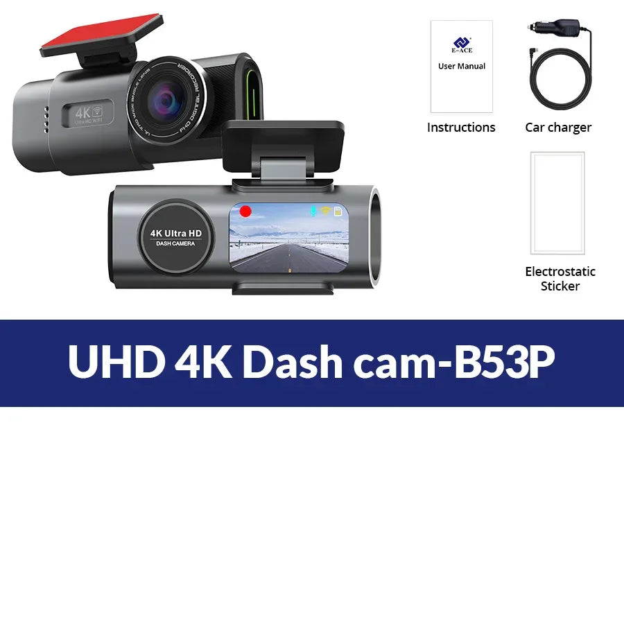 Dash Cam Dual Lens 4K UHD Recording Car Camera DVR Night Vision Video Recorder Built-In Wi-Fi Support GPS 24H Parking - Evallys.com