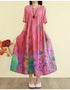Retro Cotton Linen Dress – Summer Print Loose Long Maxi Dress - Evallys.com