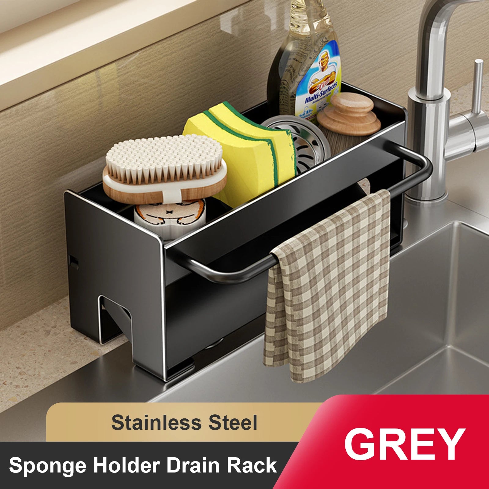 Kitchen Sponge Holder Stainless Steel Sink Drain Rack Soap Drainer Towel Rack Shelf Organizer bathroom Storage Accessories