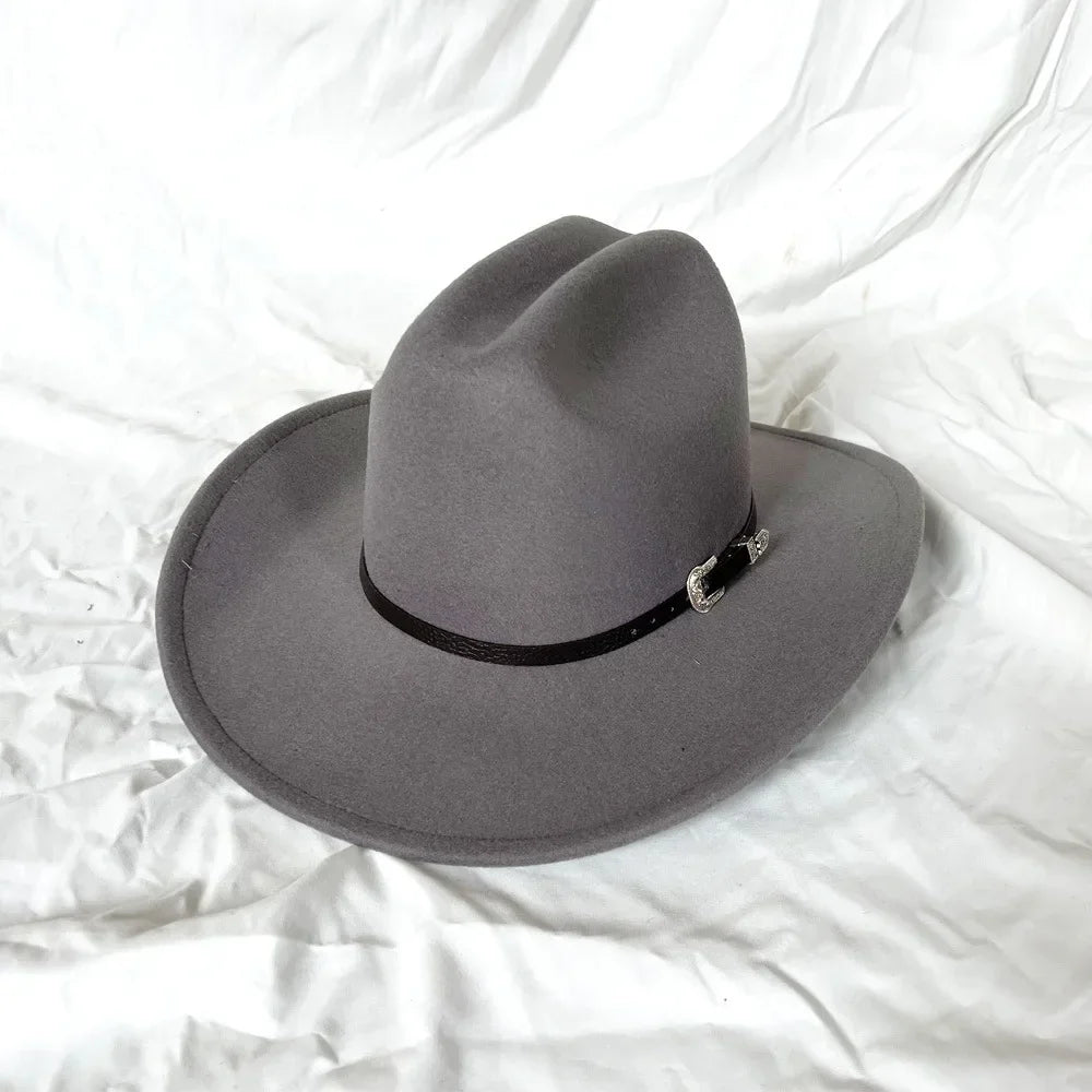 Vintage Western Cowboy Hat – Unisex Wide Brim Leather Jazz Cap - Evallys.com