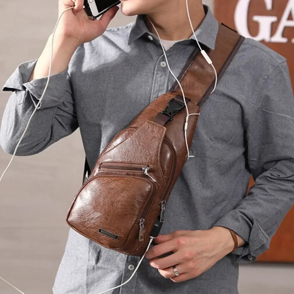 Men USB Charging Bag Men Chest Bag For Custom PU PVC Shoulder Bag Diagonal Package Messenger Travel Bag Cross Body Bags - Evallys.com