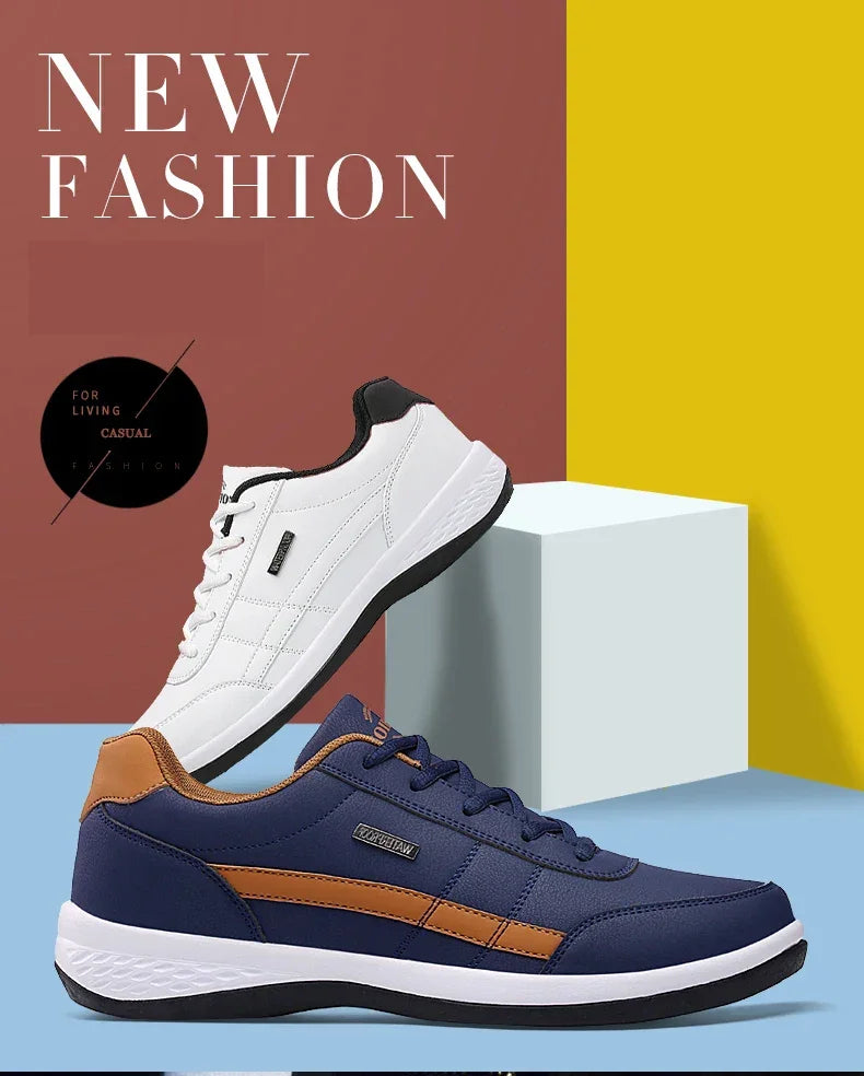 PUAMSS Men’s PU Leather Sneakers – Breathable Casual Non-Slip Shoes - Evallys.com