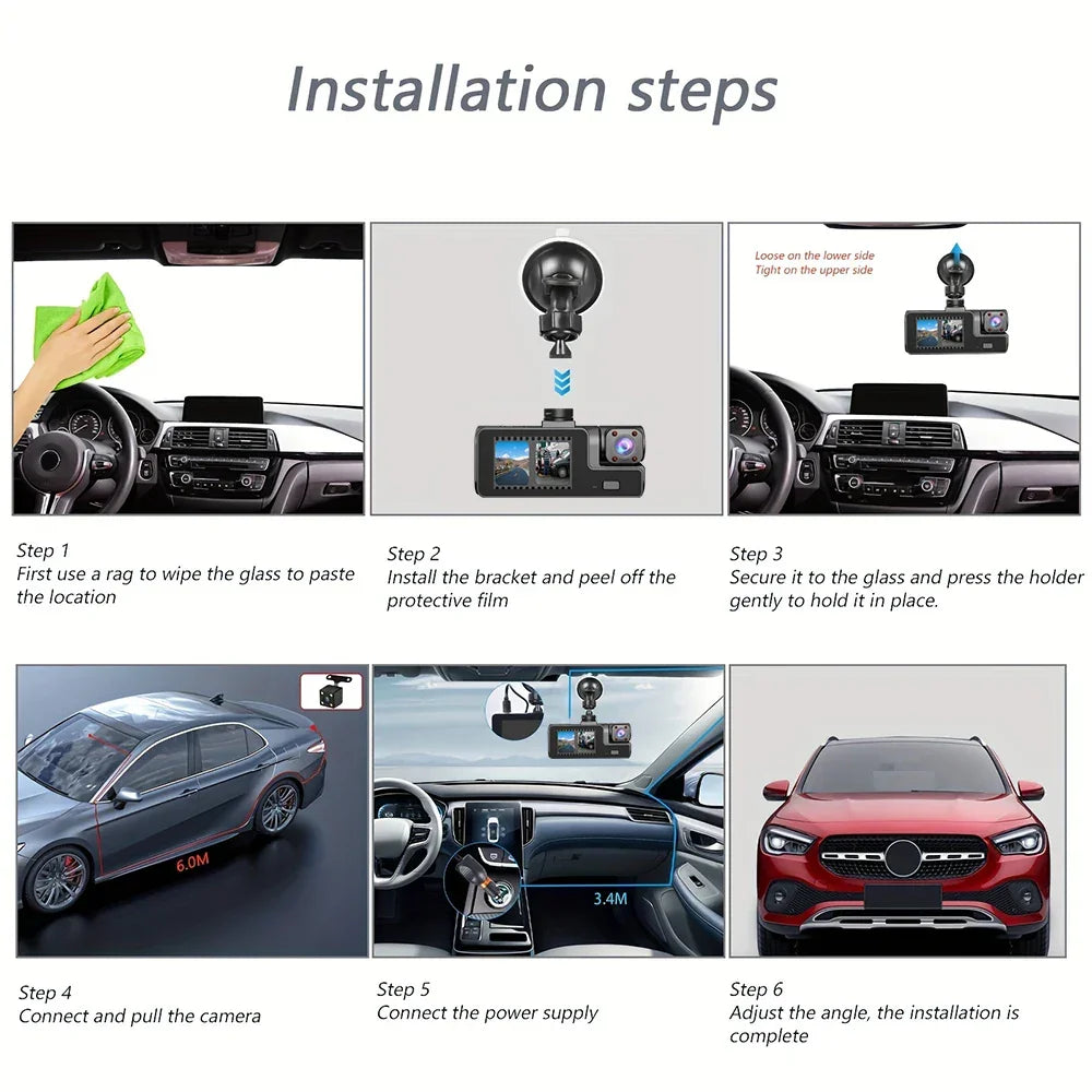 3Camera Dash Cam For Car Camera 1080P Video Recorder WIFI Car DVR Front Rear View Camera Night Vision Black Box Car Accessories - Evallys.com