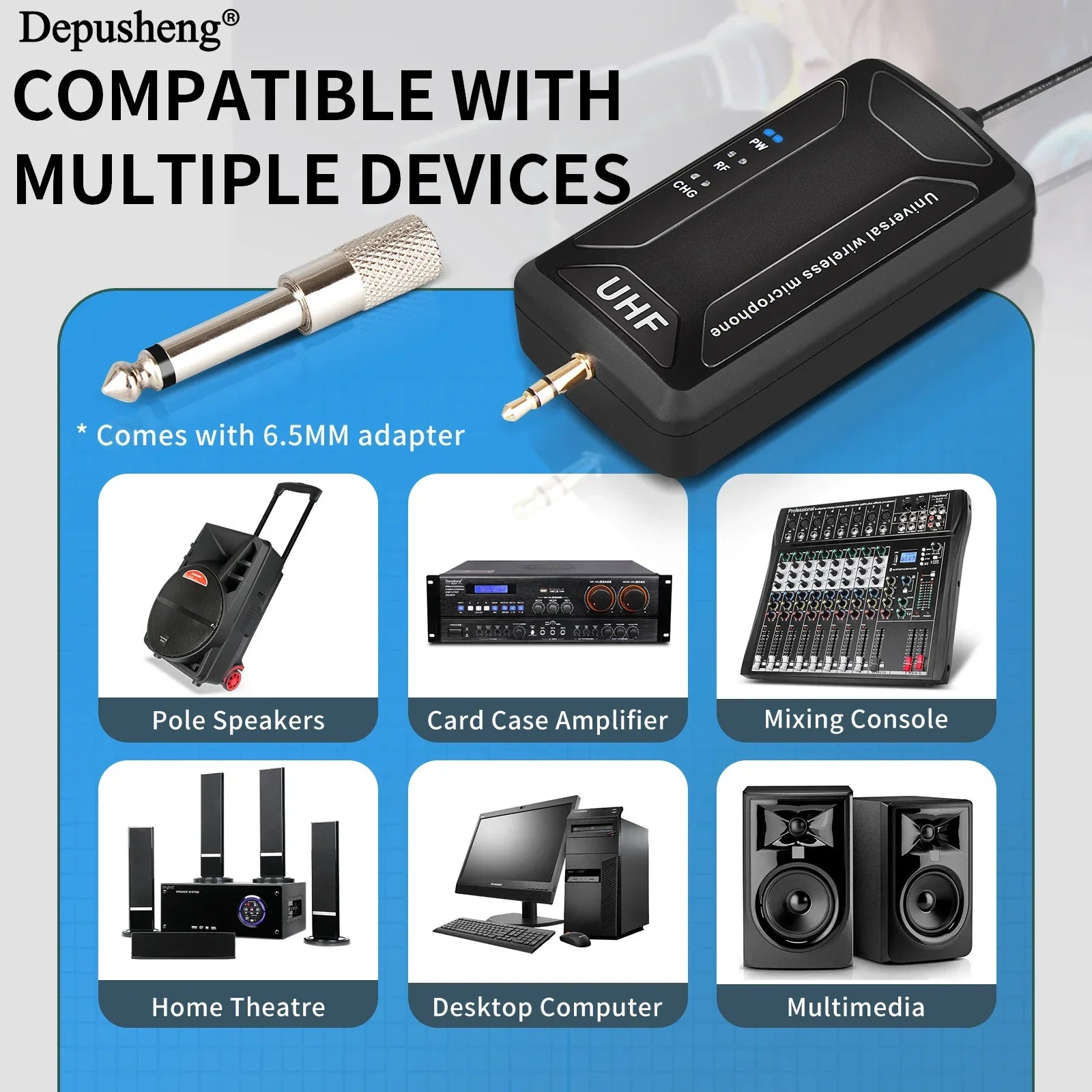 Wireless Microphone Depusheng W8-1 UHF Metal Dynamic Handheld Karaoke Mic With Rechargeable Receiver For Karaoke Wedding - Evallys.com