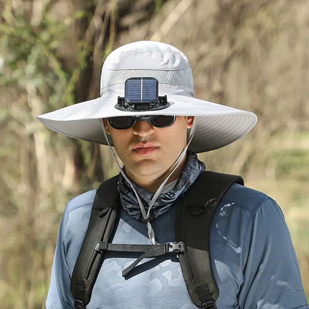 Solar Powered UV Protection Hat – Fan Cooling Wide Brim Cap - Evallys.com