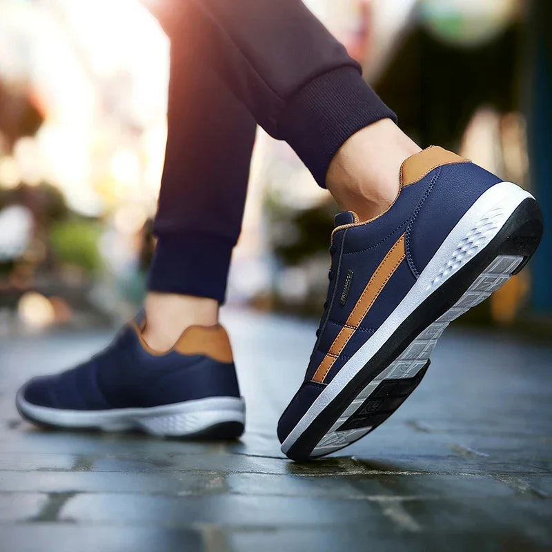 PUAMSS Men’s PU Leather Sneakers – Breathable Casual Non-Slip Shoes - Evallys.com