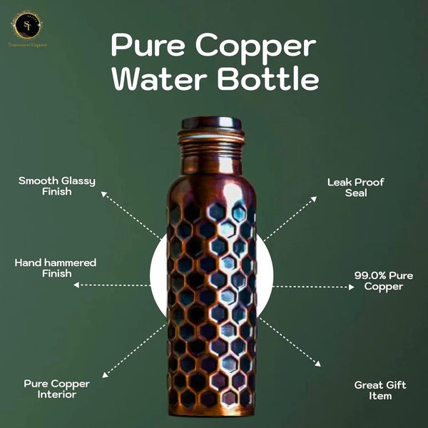 Pure Copper Water Bottle 32oz Antique Black with Lid for Hiking, Camping, Home, Office, Gym, Travel