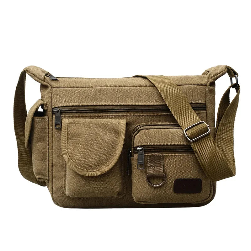 Men’s Canvas Messenger Bag – Multi-Pocket Travel Shoulder Satchel - Evallys.com