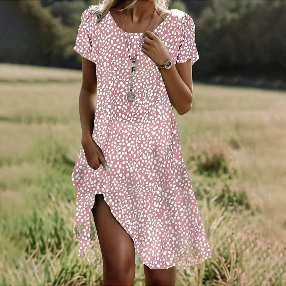 Ethnic Print O-Neck Midi Dress – Summer Casual Beach Vacation Wear - Evallys.com