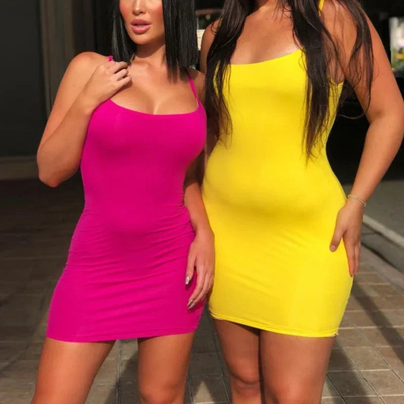 Summer Spaghetti Strap Bodycon Mini Dress – Sexy Clubwear 2025 - Evallys.com