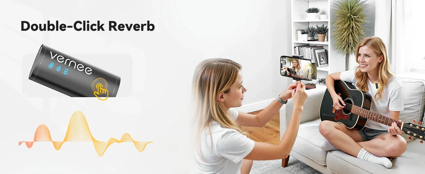 vernee V10 Wireless Lavalier Microphone 60M Noise Cancellation Vlog Short Video Recording Mini Mic for iPhone/Android - Evallys.com