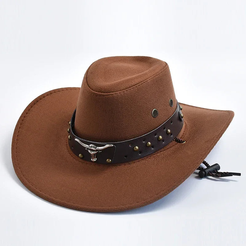 Vintage Suede Western Cowboy Hat – Party & Cosplay Big-Brim Cap - Evallys.com