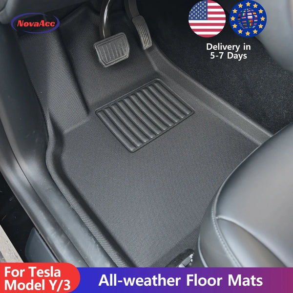 NovaAcc For Tesla Floor Mats Model Y 2017-2024 Left Rudder All Weather Waterproof Trunk Mats Cargo Liner Trunk Accessories - Evallys.com # #