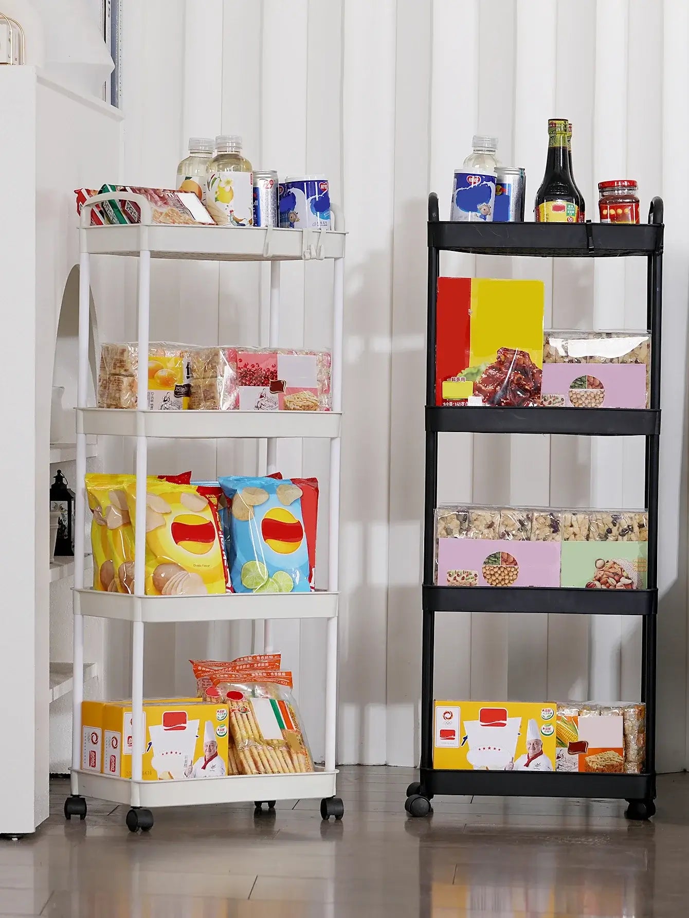 Plastic Rolling Utility Cart with Handle Storage Trolley for Office, Living Room, Kitchen, Movable Storage Organizer with Wheel