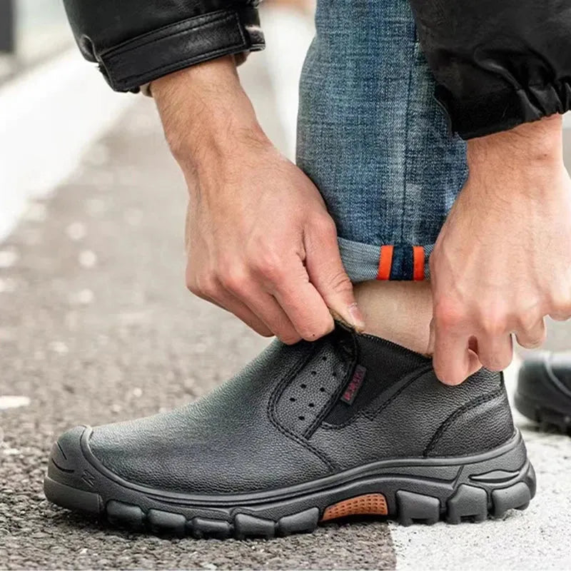 Mens Work Boots Composite Toe Safety Footwear Metatarsal Guard Puncture-Proof Construction Work Shoes Anti-Slip Rubber Outsole - Evallys.com