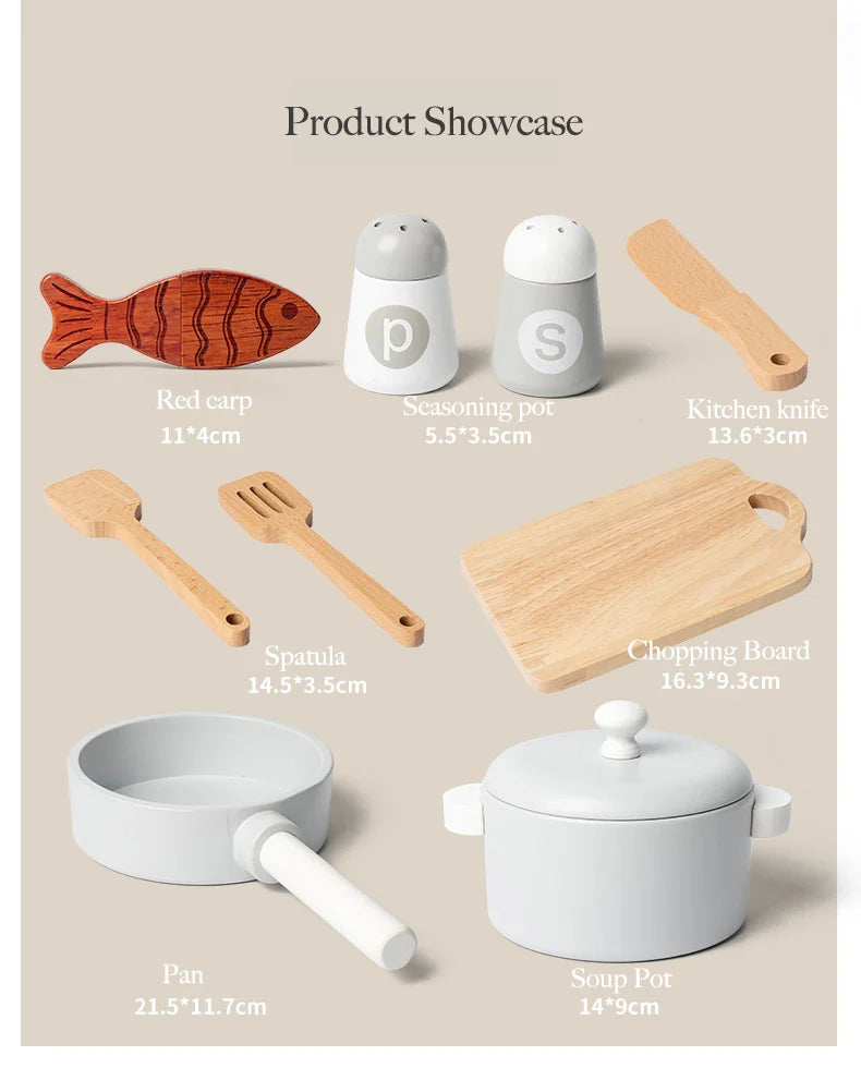 Children's simulation kitchen toys, early education educational toys, wooden simulation pots and pans, food, role-play chef