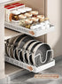 Pots and Pans Organizer Under Cabinet Sliding Pot Lid Storage Holder Kitchen Adjustable Slide Out Dish Pan Storage Rack Shelf