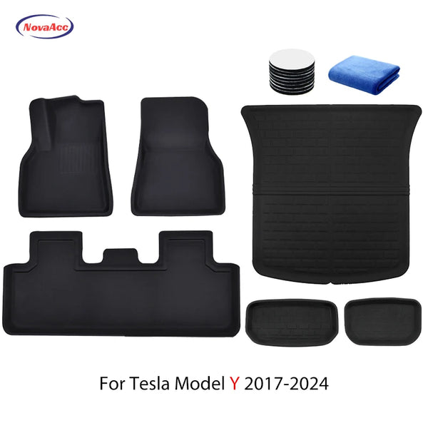 NovaAcc For Tesla Floor Mats Model Y 2017-2024 Left Rudder All Weather Waterproof Trunk Mats Cargo Liner Trunk Accessories - Evallys.com # #