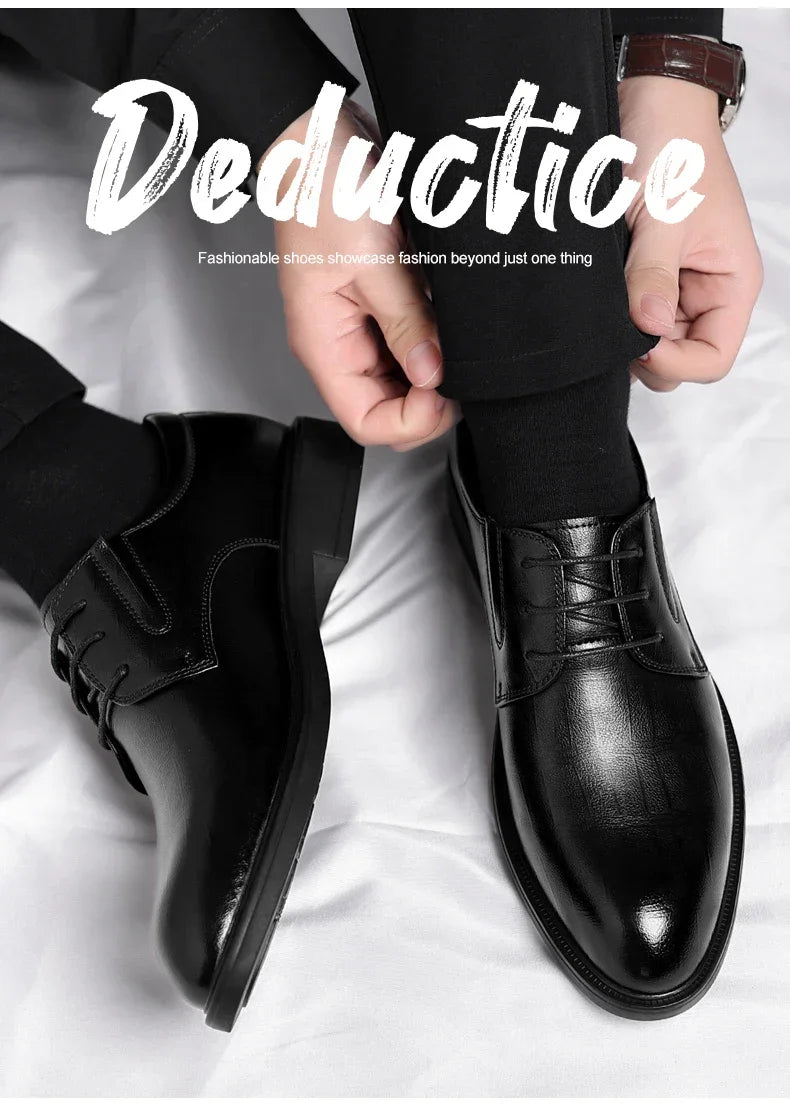 3/6/8 CM Elevator Shoes Men Dress Shoes Black Soft Leather Men Heighten Formal Shoes Casual Business Men Oxfords Suit Shoes - Evallys.com
