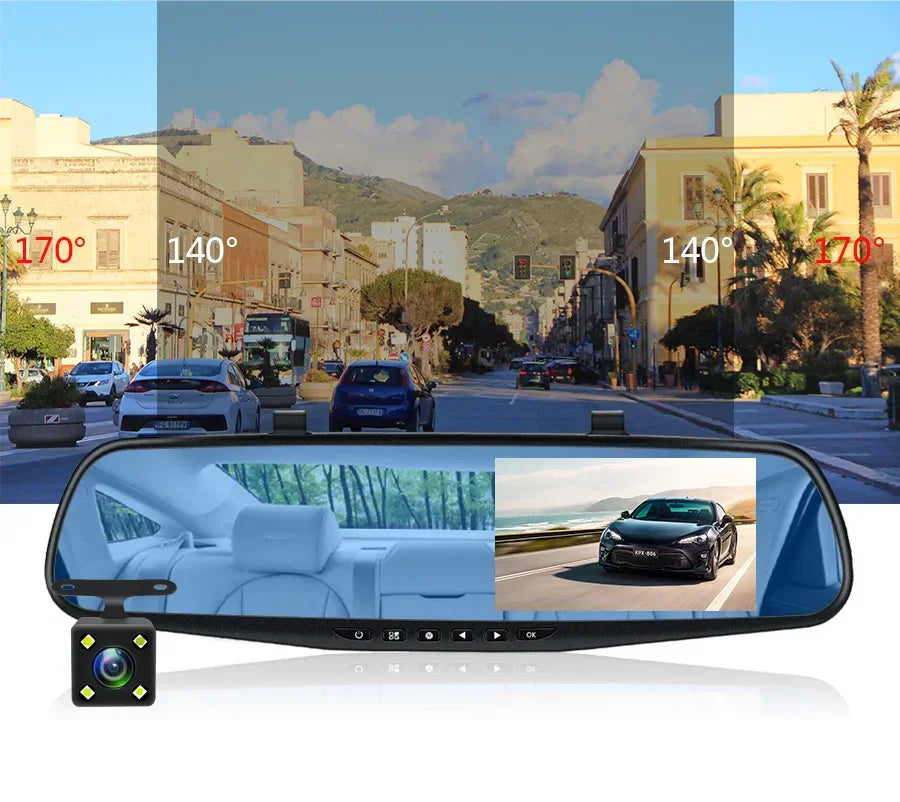 Dashcam 4.3Inch 1080P IPS Car DVR Driving Recorder Rearview Mirror Dual Lens Car Recorder Front and Rear Black Box - Evallys.com