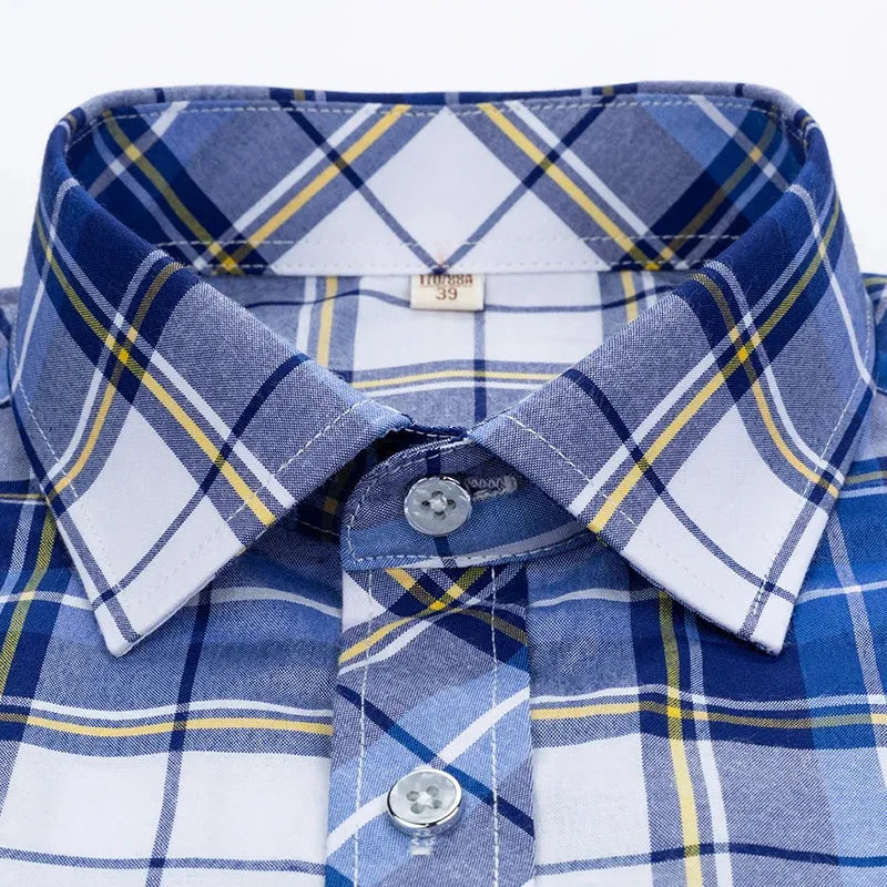 High Quality Men's Plaid Short Sleeve Shirts Business Casual Striped Turn-Down Collar Summer Man Shirt - Evallys.com
