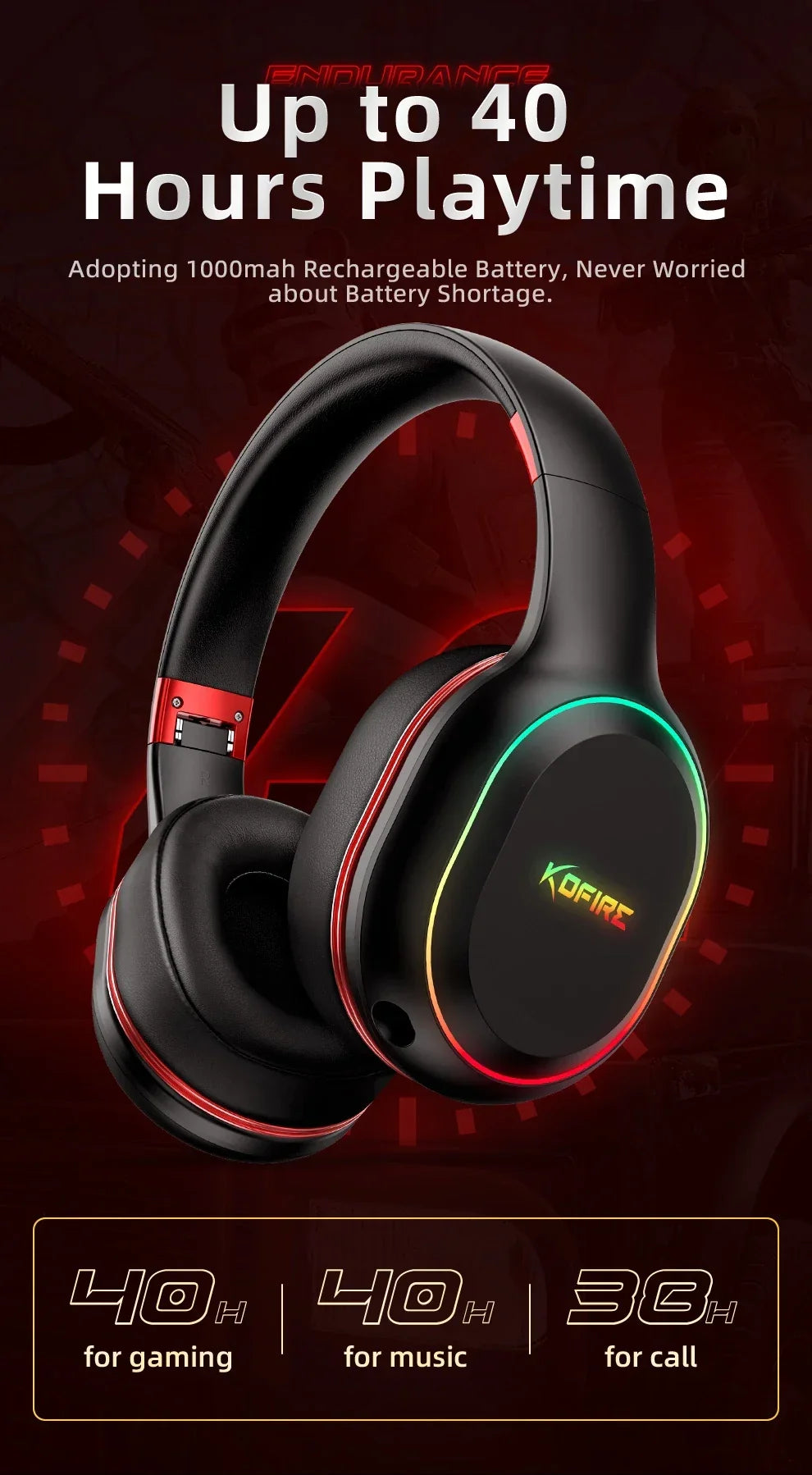 Kofire UG-05 Gaming Headphones 2.4G BT5.0 Wireless Headset With Mic RBG Light Vibration Bluetooth Earphone For PS4 PS5 PC Switch - Evallys.com