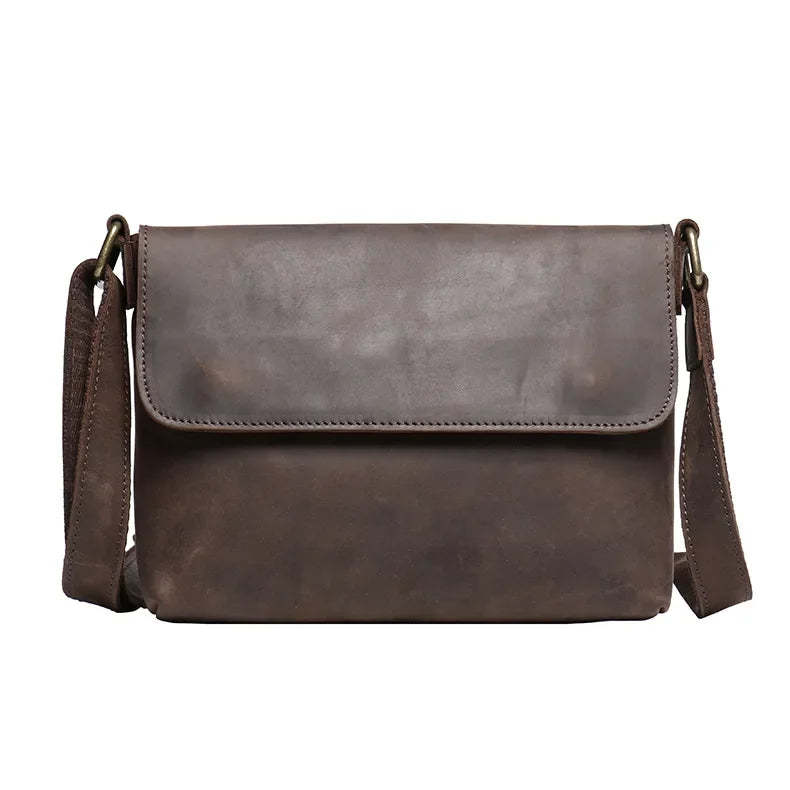 Crazy Horse Leather Men's Shoulder Bag Genuine Leather Small Bag Crossbody Cowhide Bag for Man High Quality Men Satchel Bags - Evallys.com