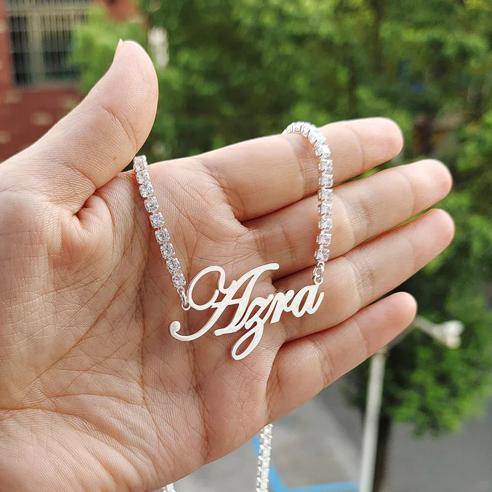 DODOAI Custom Name Necklaces with Tennis Chain Name Year Necklaces Numbers Personaliz Crystal Pendant Christmas Halloween Gifts - Evallys.com
