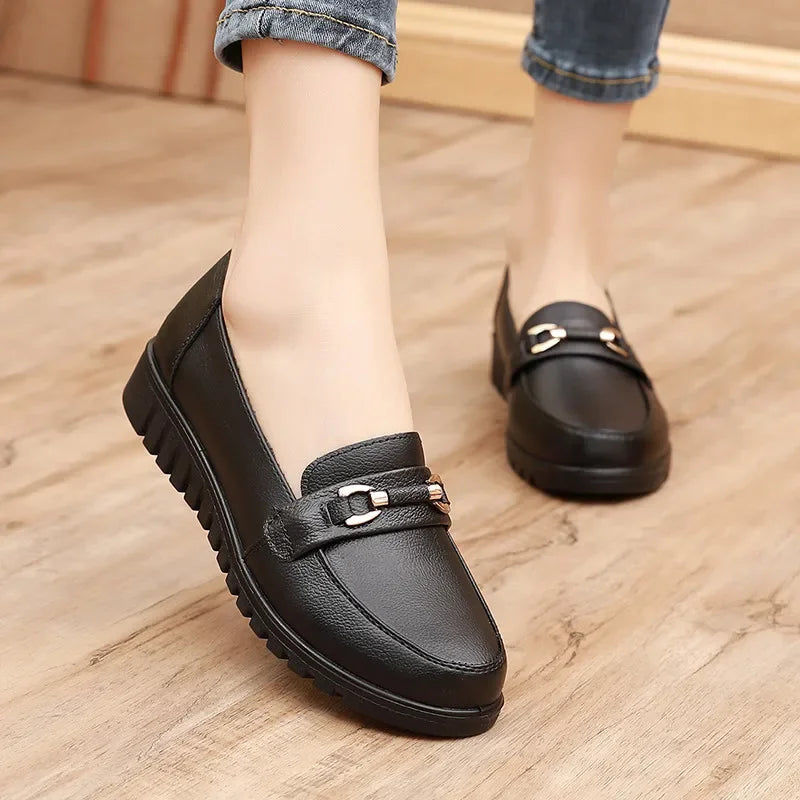 Women’s Round Toe Ballet Flats – Cute Low Heel Faux Leather Dress Shoes - Evallys.com